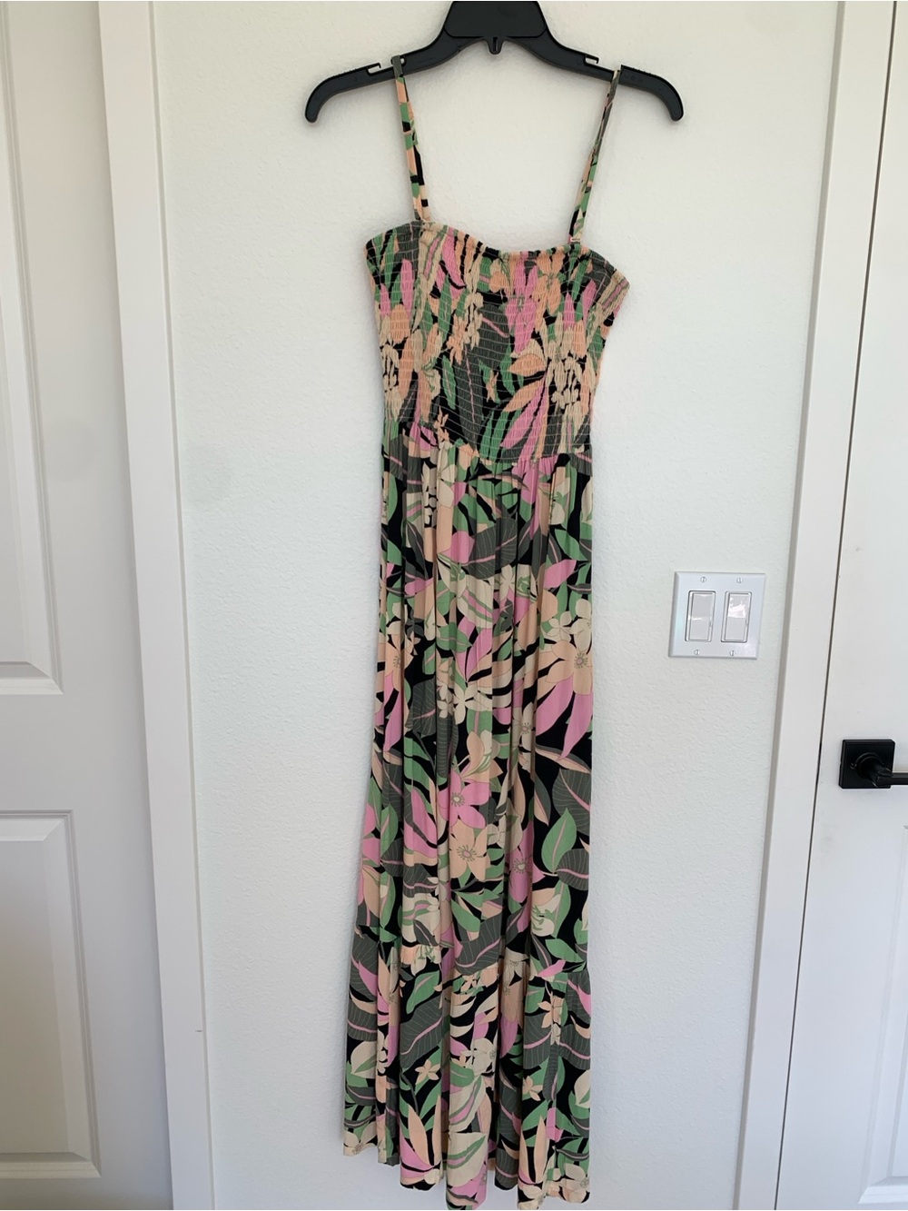 Roxy Black Maxi Dress with Pink and Green Floral Print